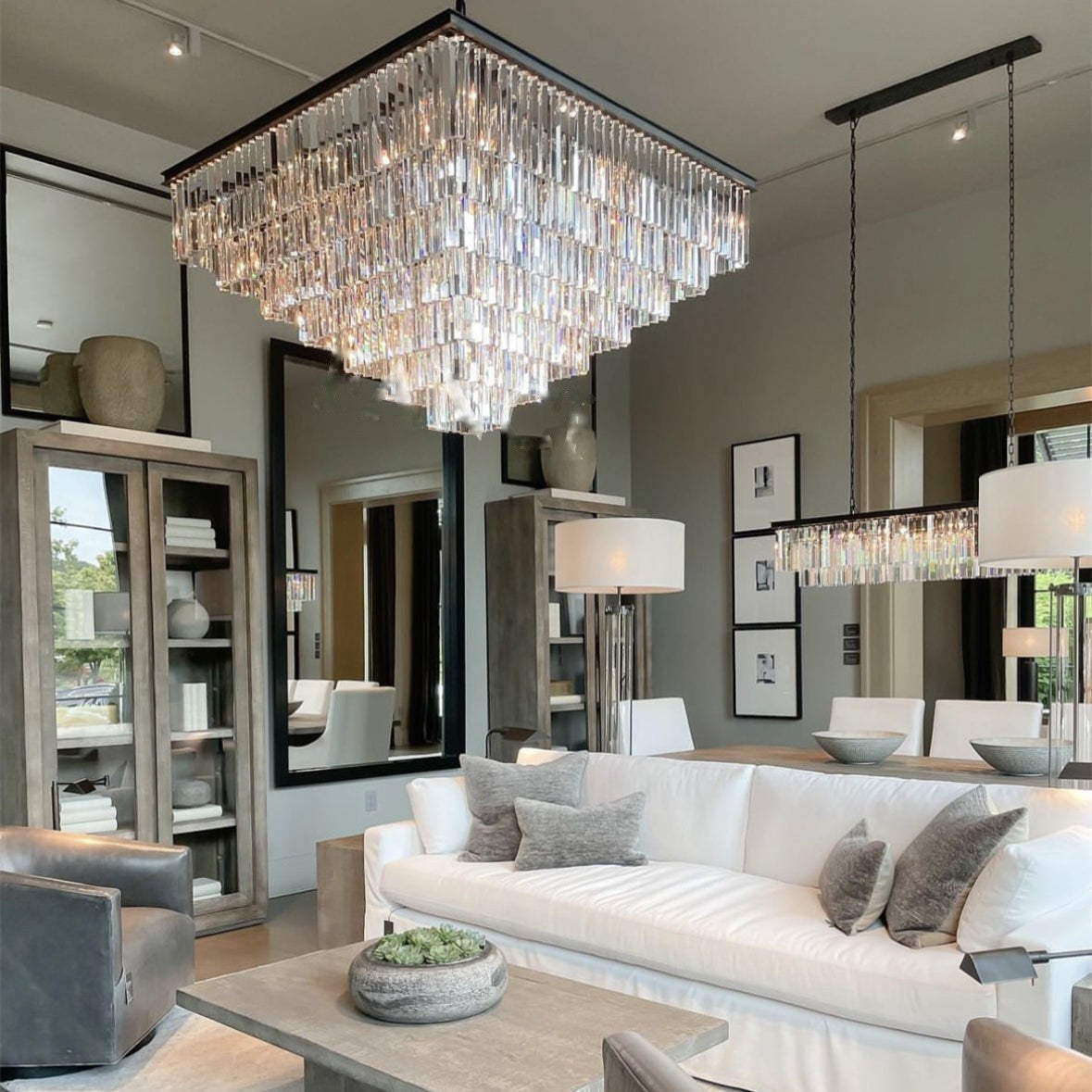 Odessa Multi-Tier K9 Crystal Square Chandelier