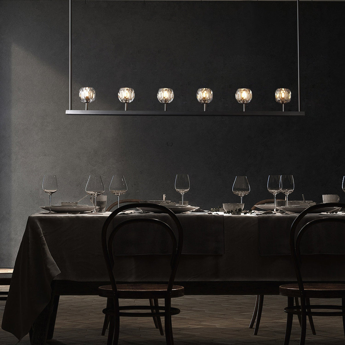 Lumera 60″ Smoke Crystal Linear Chandelier