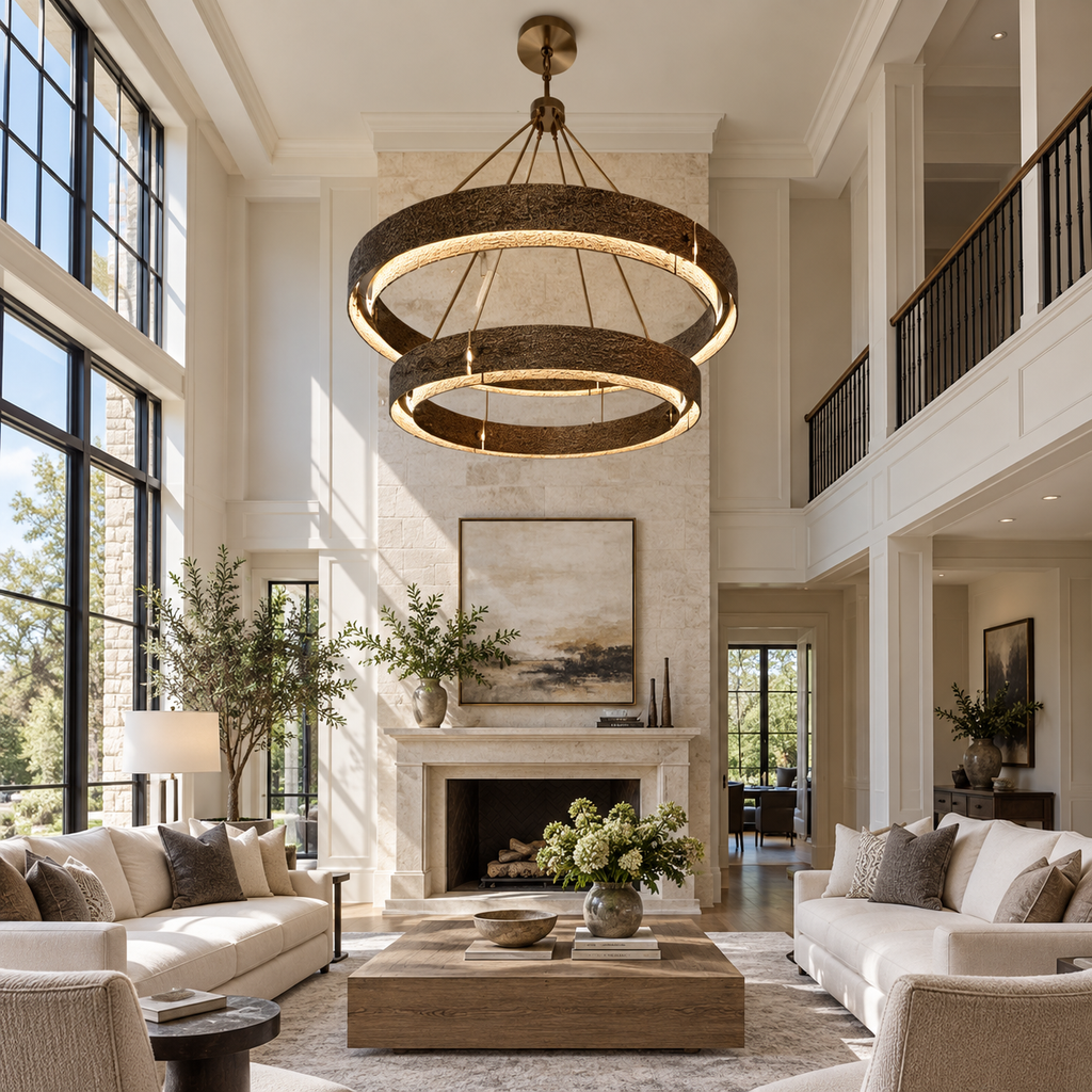 Valora 60″ Two-Tier Round Brass Chandelier