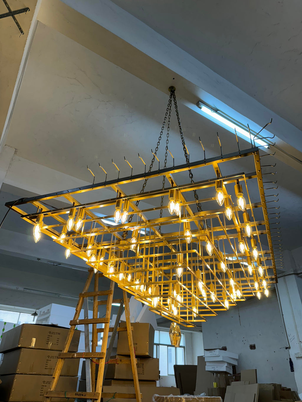 Chiare Tiered Clear Glass Rectangular Chandelier 74"