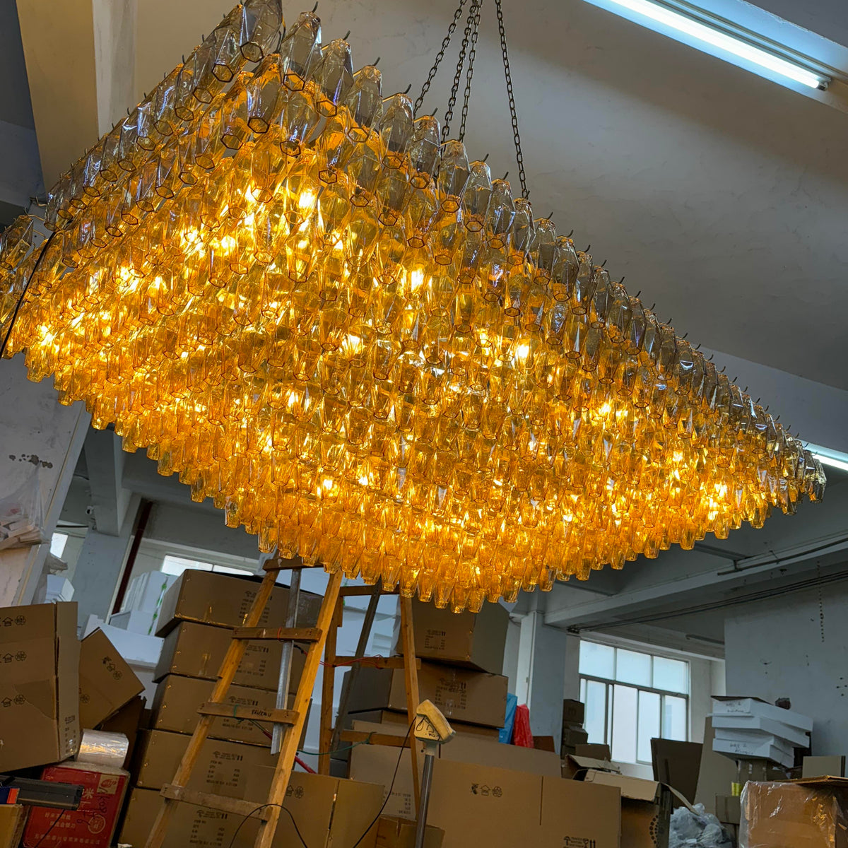 Chiare Tiered Clear Glass Rectangular Chandelier 74"