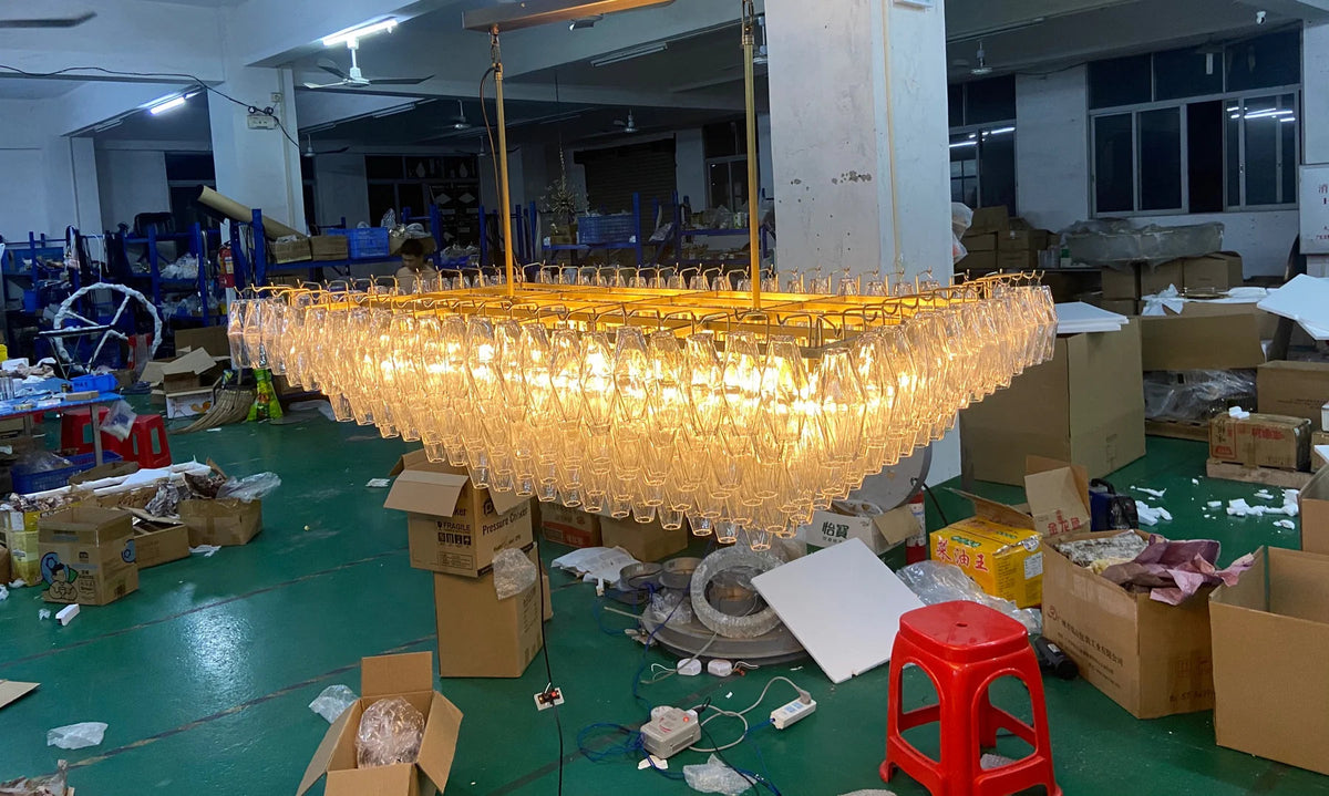 Chiare Tiered Clear Glass Rectangular Chandelier 74"